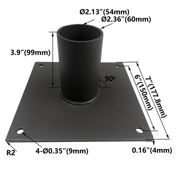 180° WALL MOUNT BRACKET WITH 2-3/8" O.D. TENON
